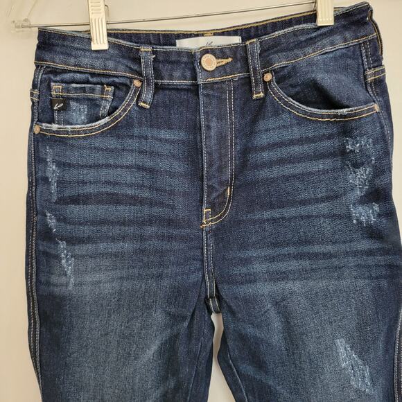 KanCan Ultra High Rise Flare Jeans Rigid Denim Distressed Raw Hem Women 26 - Picture 4 of 12